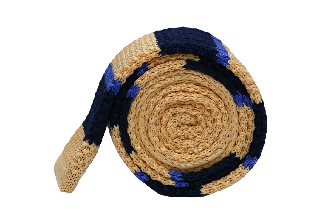 Cravata crosetata cu dungi crem, bleumarin si albastru marca Grazie Filipeti