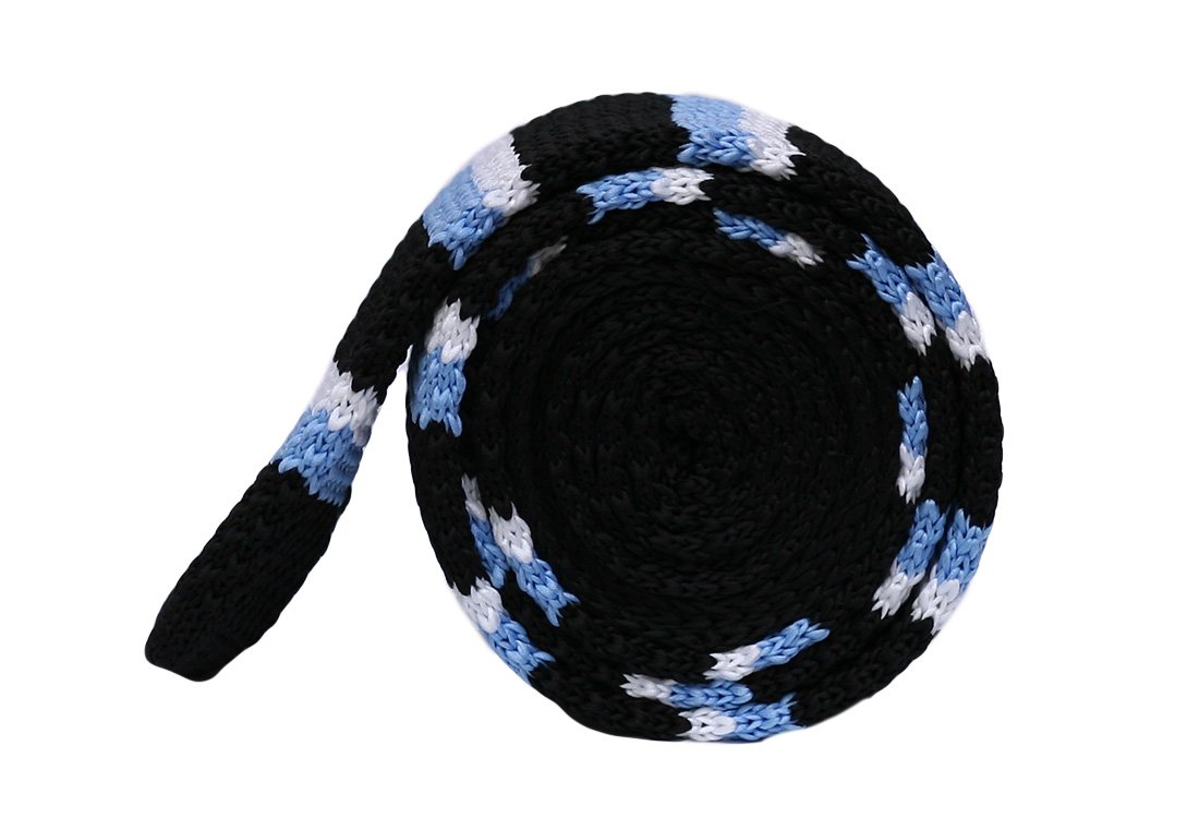 Cravata crosetata cu dungi negre, bleu si alb marca Grazie Filipeti