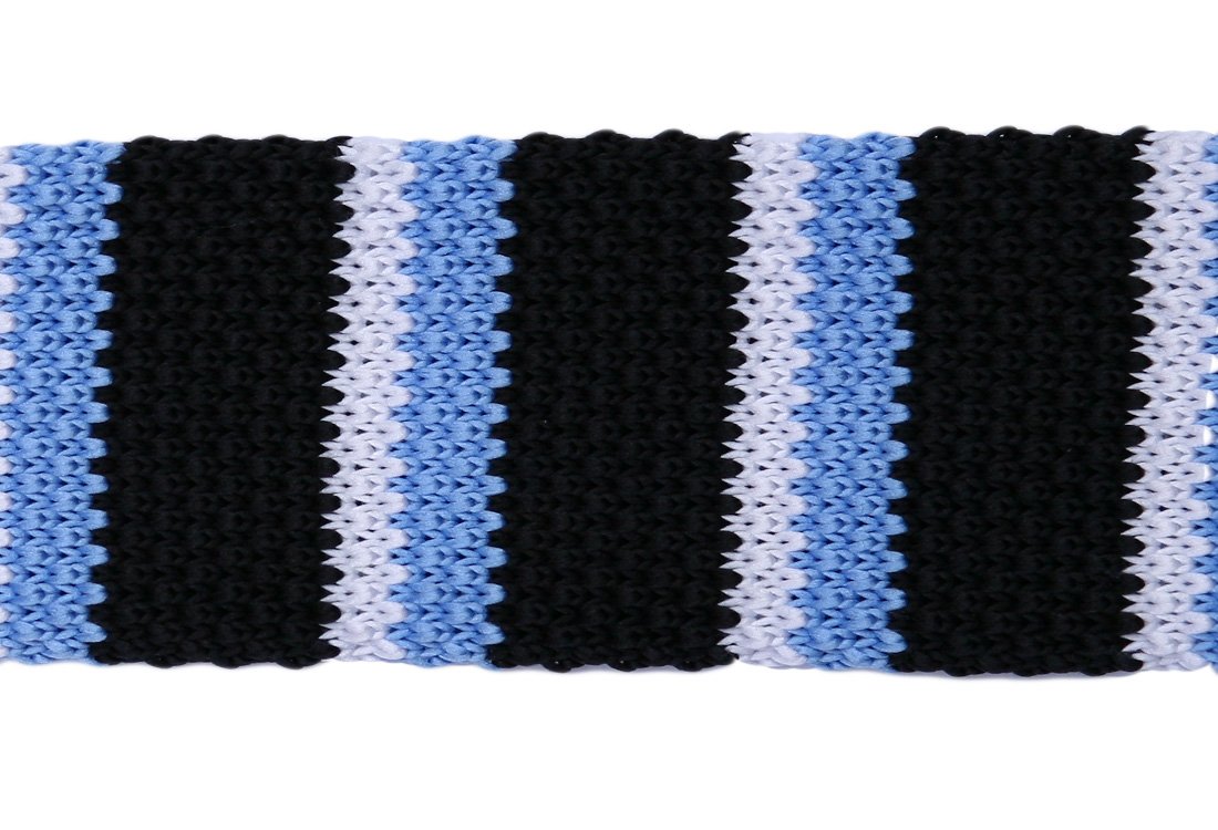 Cravata crosetata cu dungi negre, bleu si alb marca Grazie Filipeti