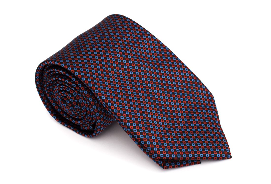 Cravata neagra cu romburi rosii si bleu - Grazie Filipeti