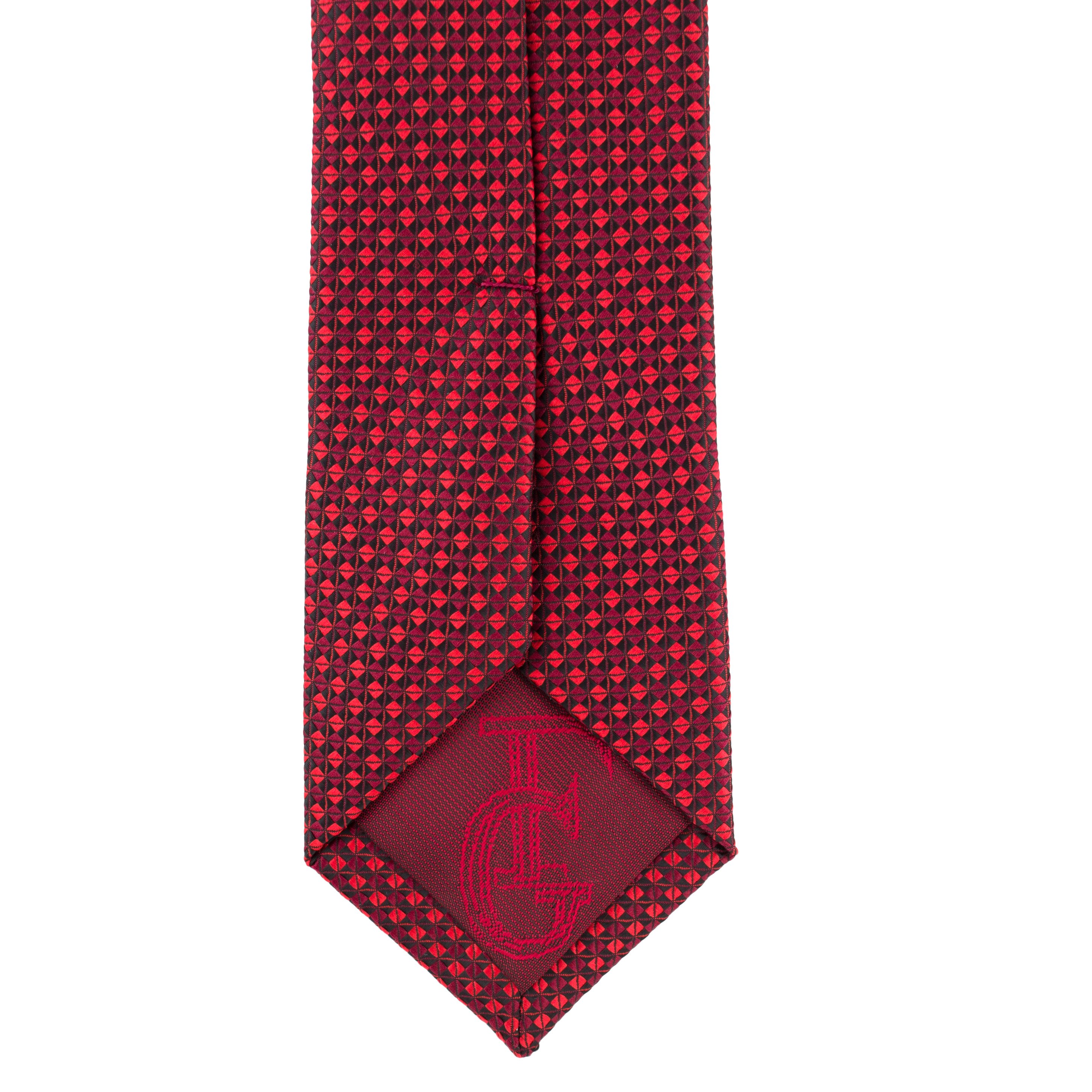 Cravata Slim rosie cu patratele negre