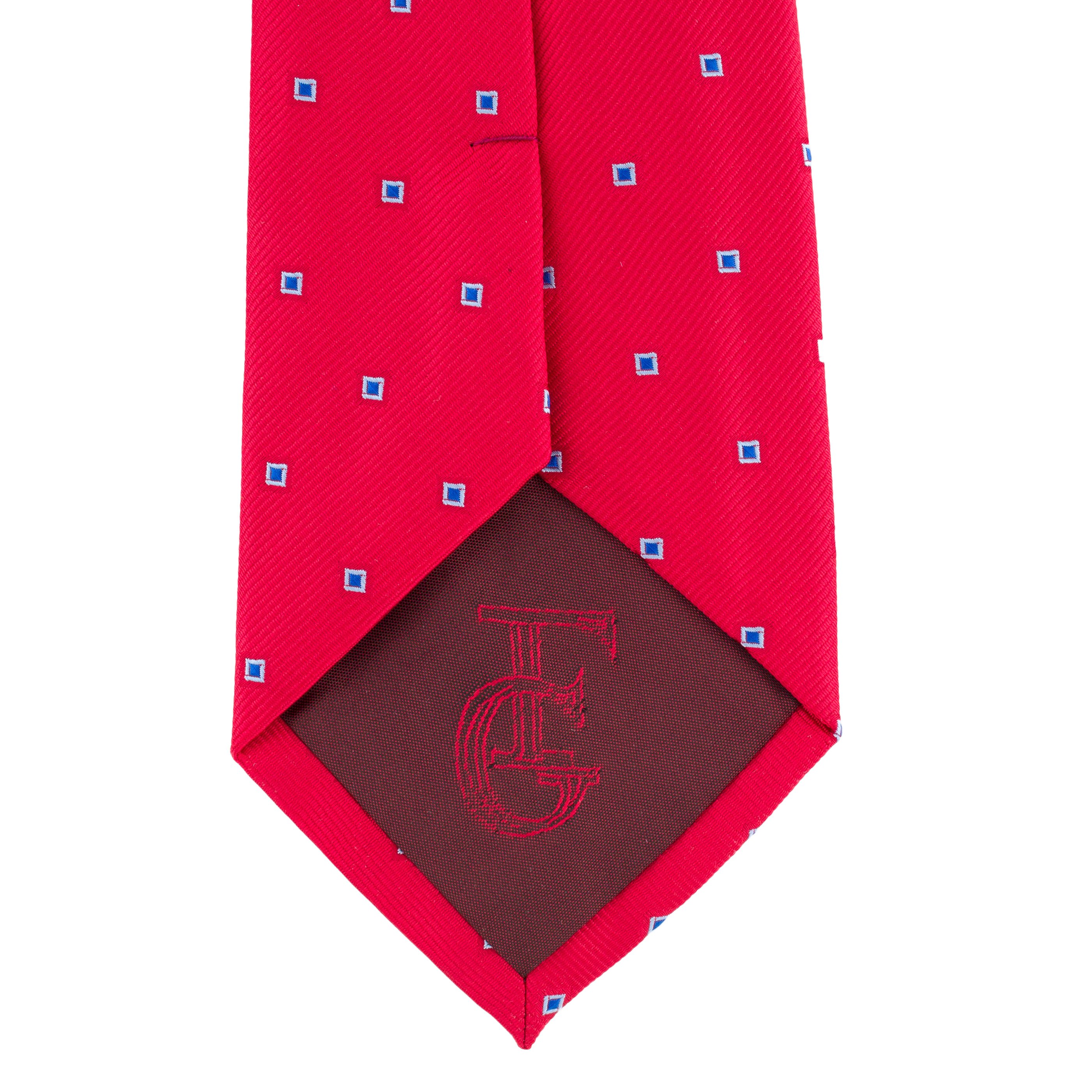 Cravata rosie cu patrate bleu