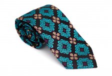 Cravata clasica negru cu motiv floral turcoaz Grazie Filipeti