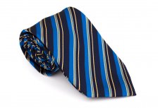 Cravata clasica bleumarin cu dungi albastre si galbene - Grazie Filipeti