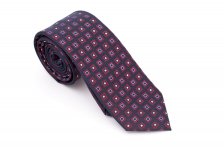 Cravata slim din matase bleumarin cu patrate rosii Grazie Filipeti